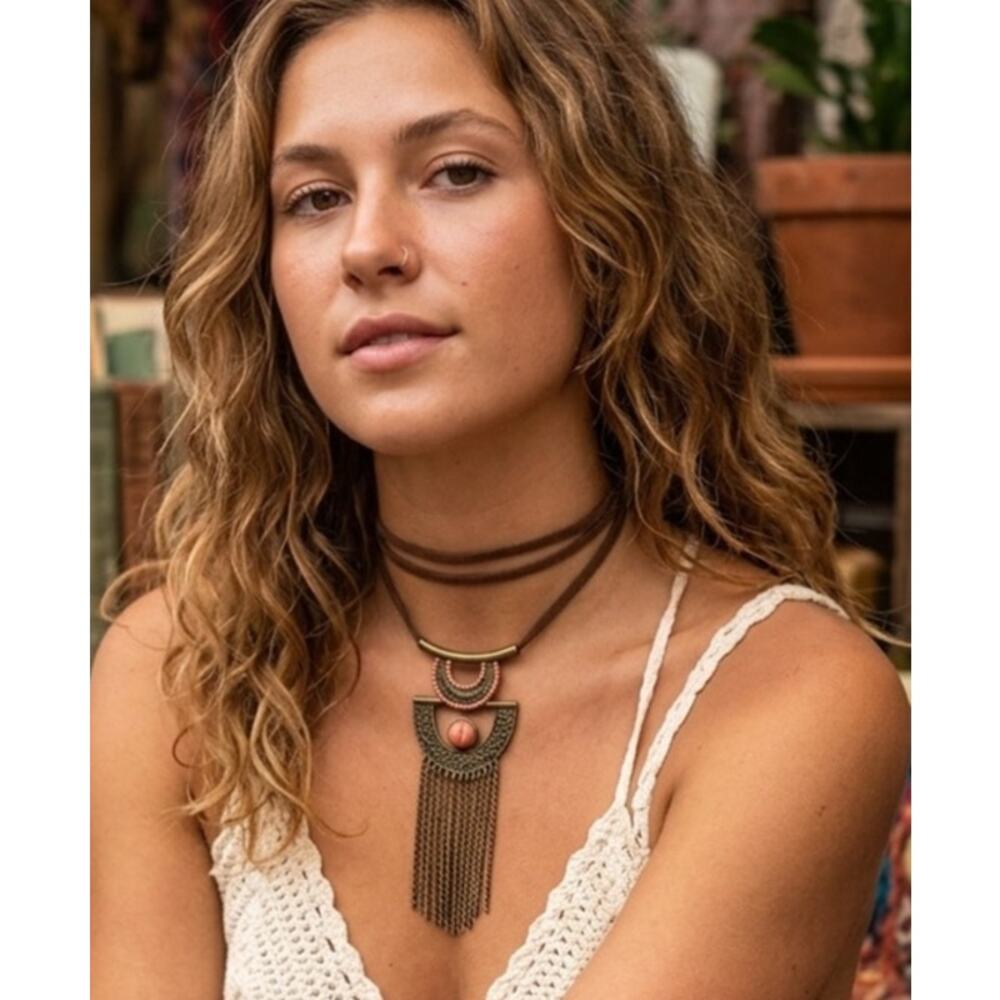 Handmade/upcycled Bohemian Gold and Brown Medallion Choker Necklace